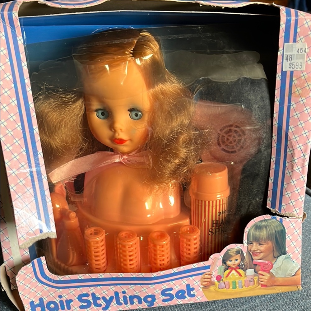 Children’s Hair Styling Set Vintage New Old Stock Damaged Box Made in Hong Kong
